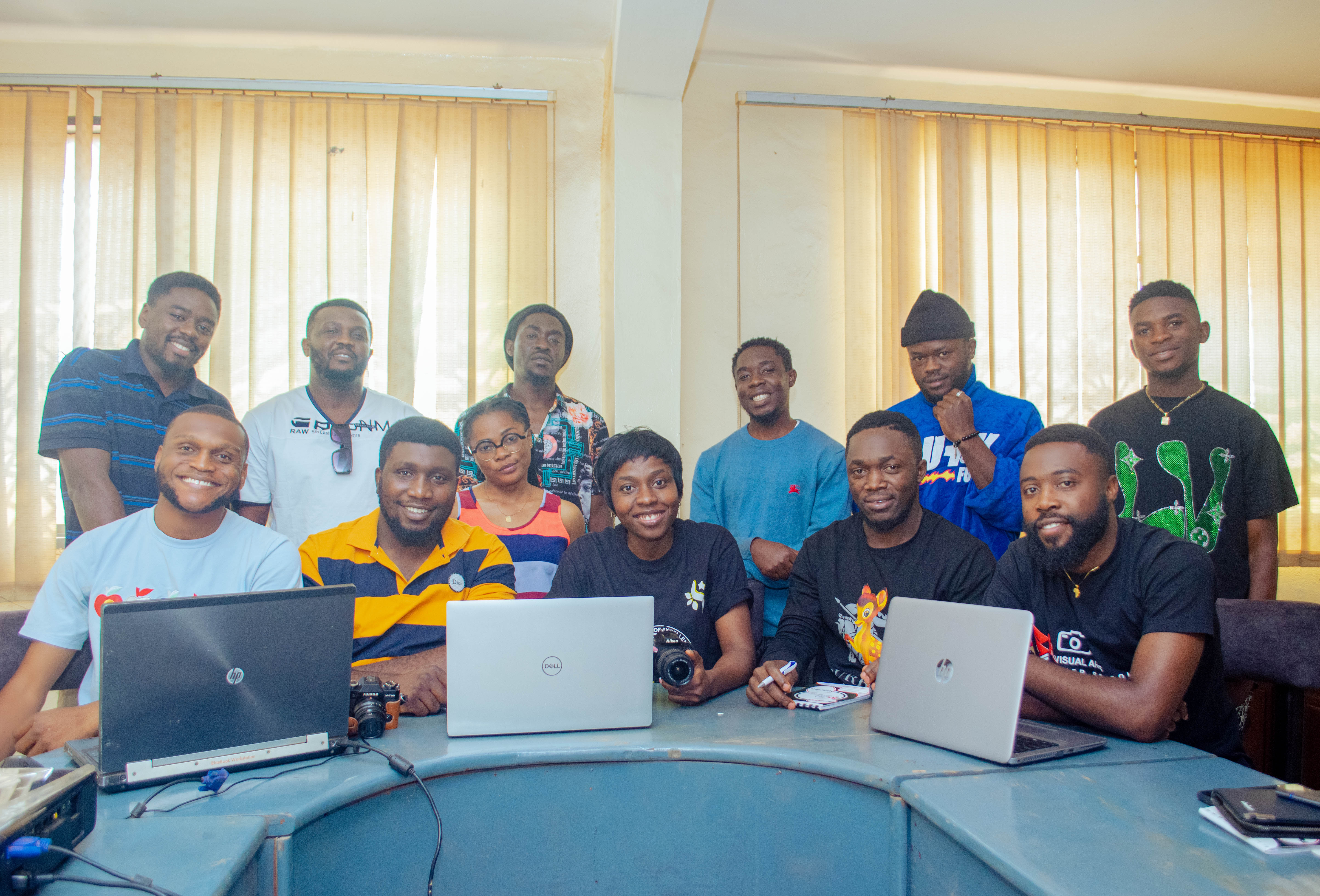 Faibatek C.E.O Ndofor Rodrigue with tutors (Bradley Tansi of BK STUDIOS) and students at Our BK VISUAL ARTS TRAINING PROGRAM, March 2023. 